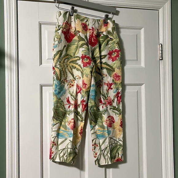Vintage Jones New York Country Petite cropped floral pant linen blend spring - Picture 2 of 4